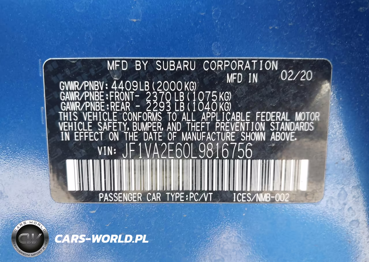 2020 Subaru Wrx Sti VIN:JF1VA2E60L9816756 - 9
