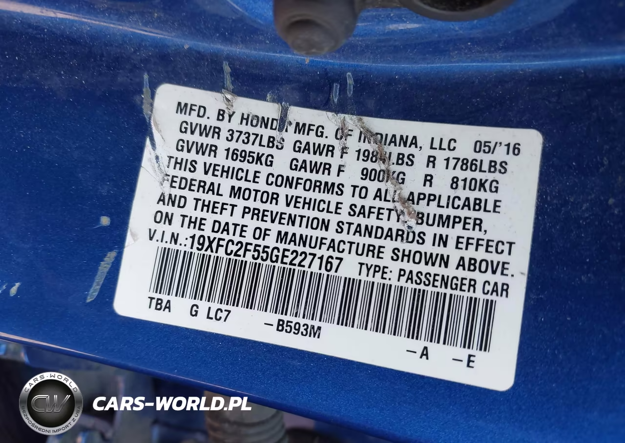 2016 Honda Civic Lx VIN:19XFC2F55GE227167 - 9