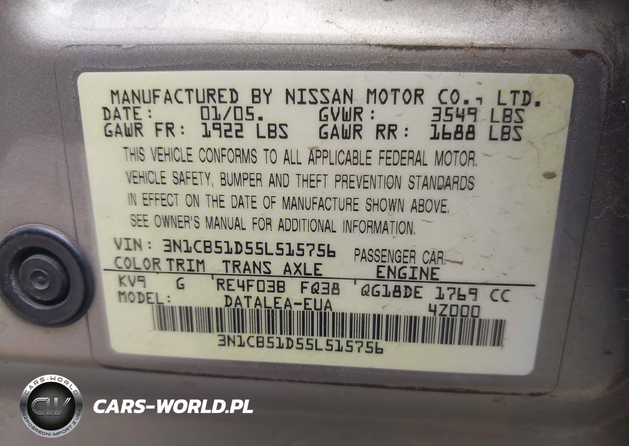 2005 Nissan Sentra 1.8S VIN:3N1CB51D55L515756 - 9