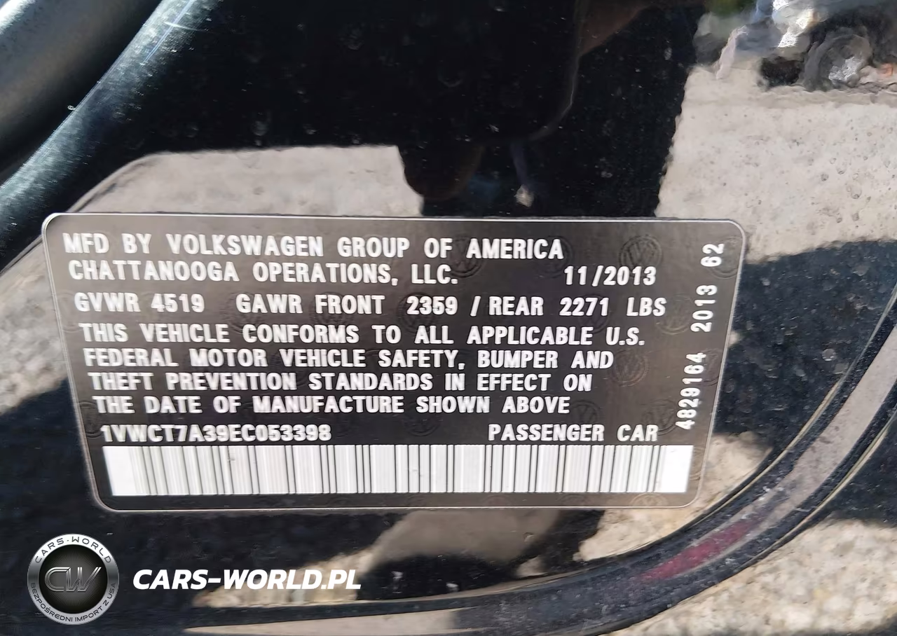 2014 Volkswagen Passat 1.8T Sel Premium VIN:1VWCT7A39EC053398 - 9