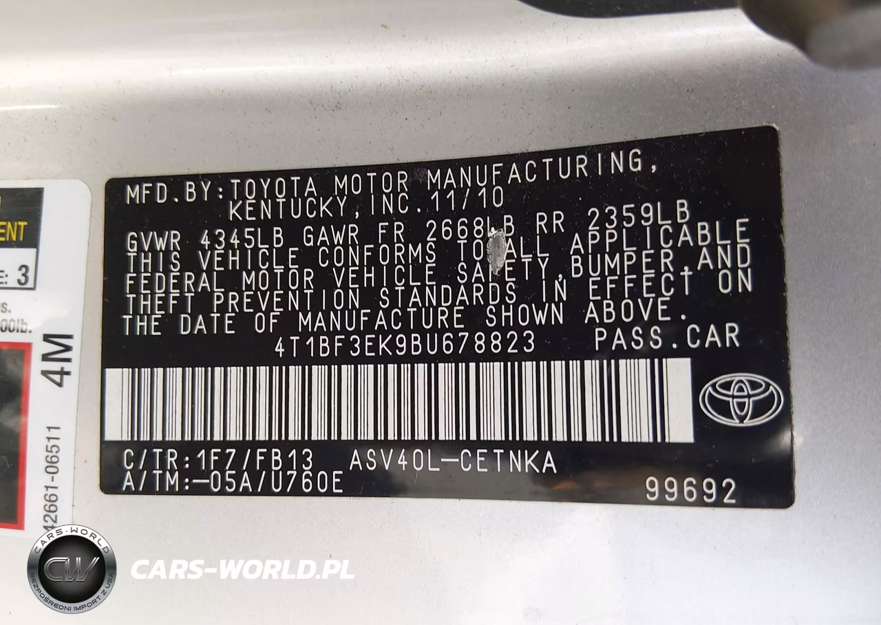 2011 Toyota Camry Le VIN:4T1BF3EK9BU678823 - 9