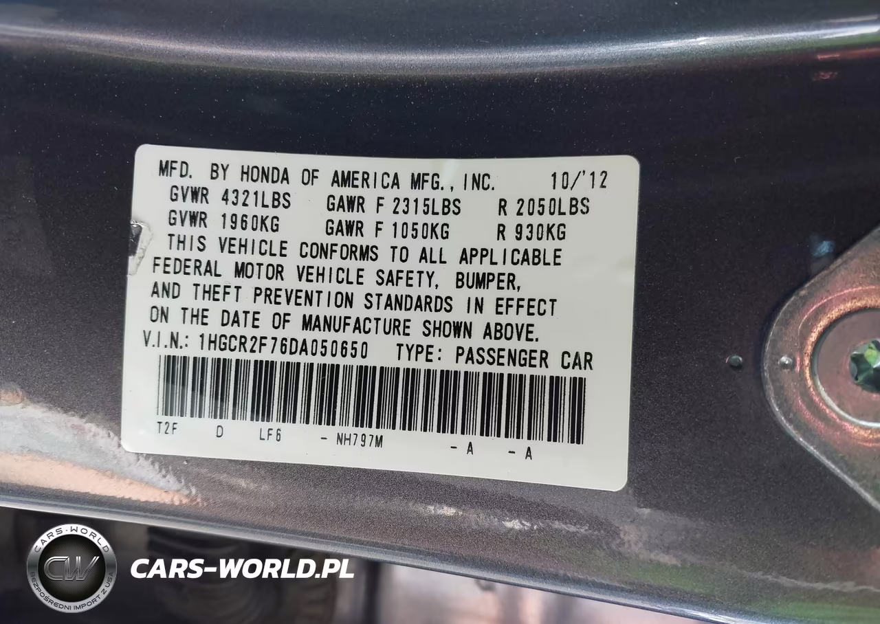 2013 Honda Accord Ex VIN:1HGCR2F76DA050650 - 9