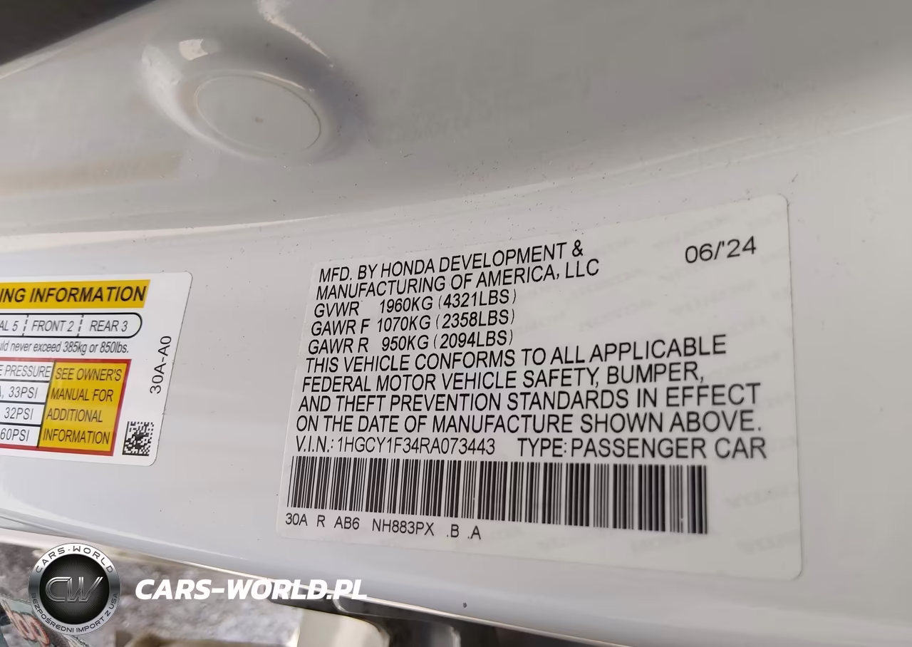 2024 Honda Accord Ex VIN:1HGCY1F34RA073443 - 9
