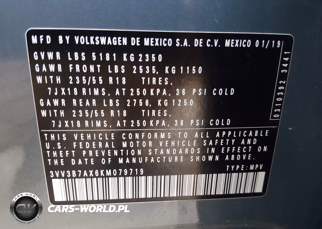 2019 Volkswagen Tiguan VIN:3VV3B7AX6KM079719 - 9