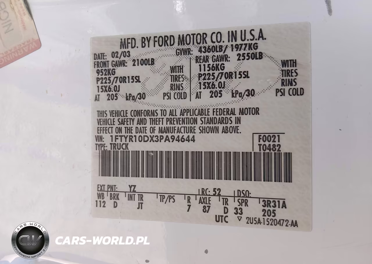 2003 Ford Ranger Xl-Xlt VIN:1FTYR10DX3PA94644 - 9