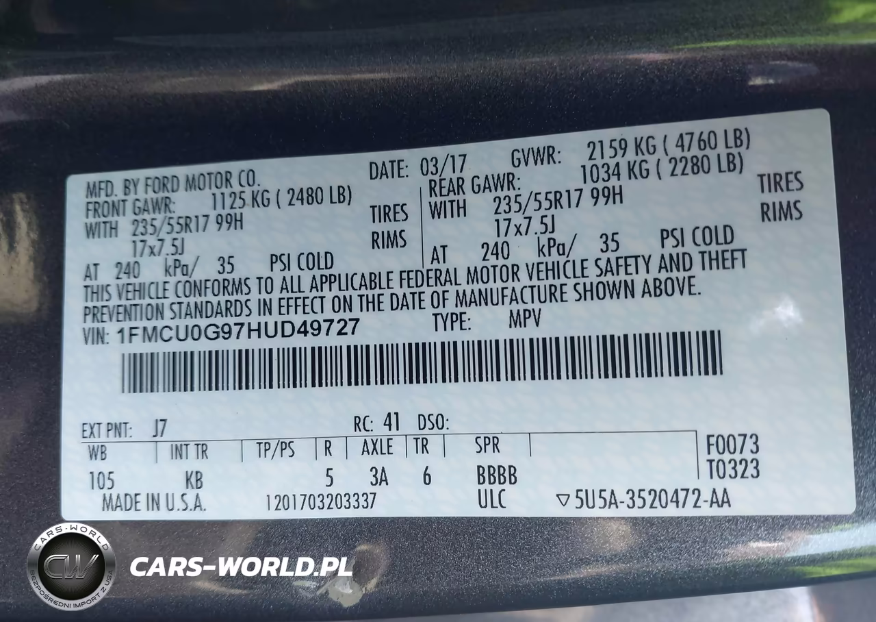 2017 Ford Escape Se VIN:1FMCU0G97HUD49727 - 9