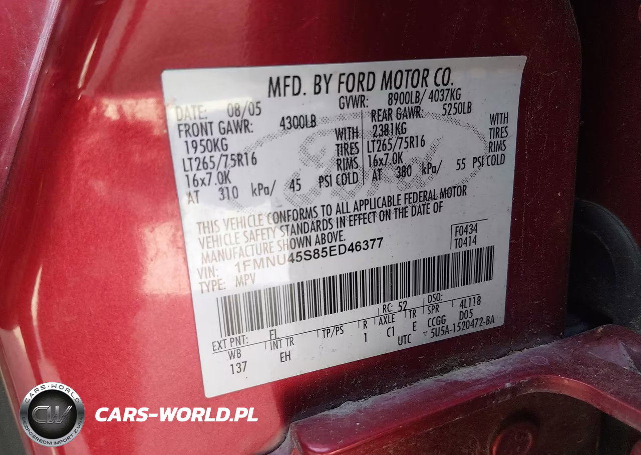 2005 Ford Excursion Eddie Bauer VIN:1FMNU45S85ED46377 - 9