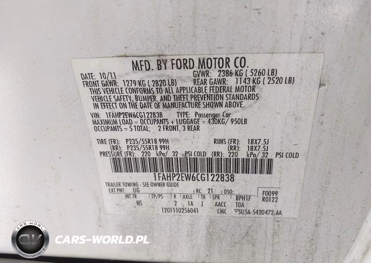 2012 Ford Taurus Sel VIN:1FAHP2EW6CG122838 - 9