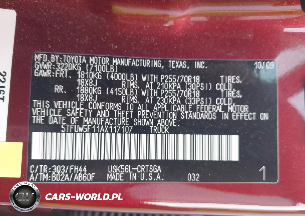 2010 Toyota Tundra Grade 5.7L V8 VIN:5TFUW5F11AX117107 - 9