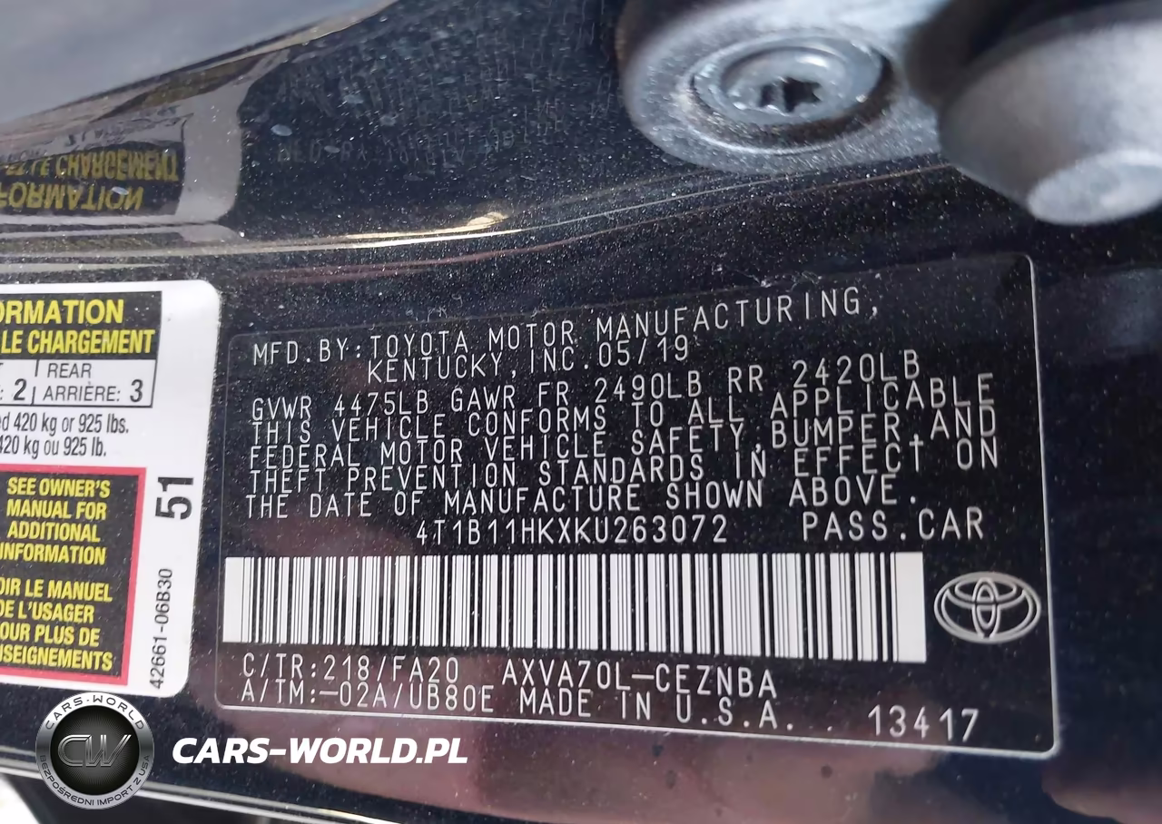 2019 Toyota Camry Le VIN:4T1B11HKXKU263072 - 9