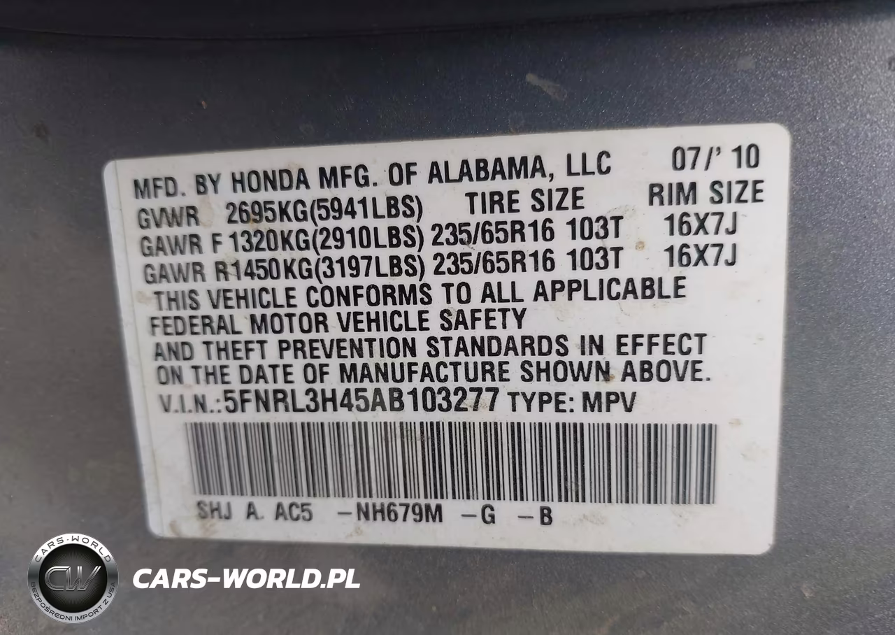 2010 Honda Odyssey Ex VIN:5FNRL3H45AB103277 - 9