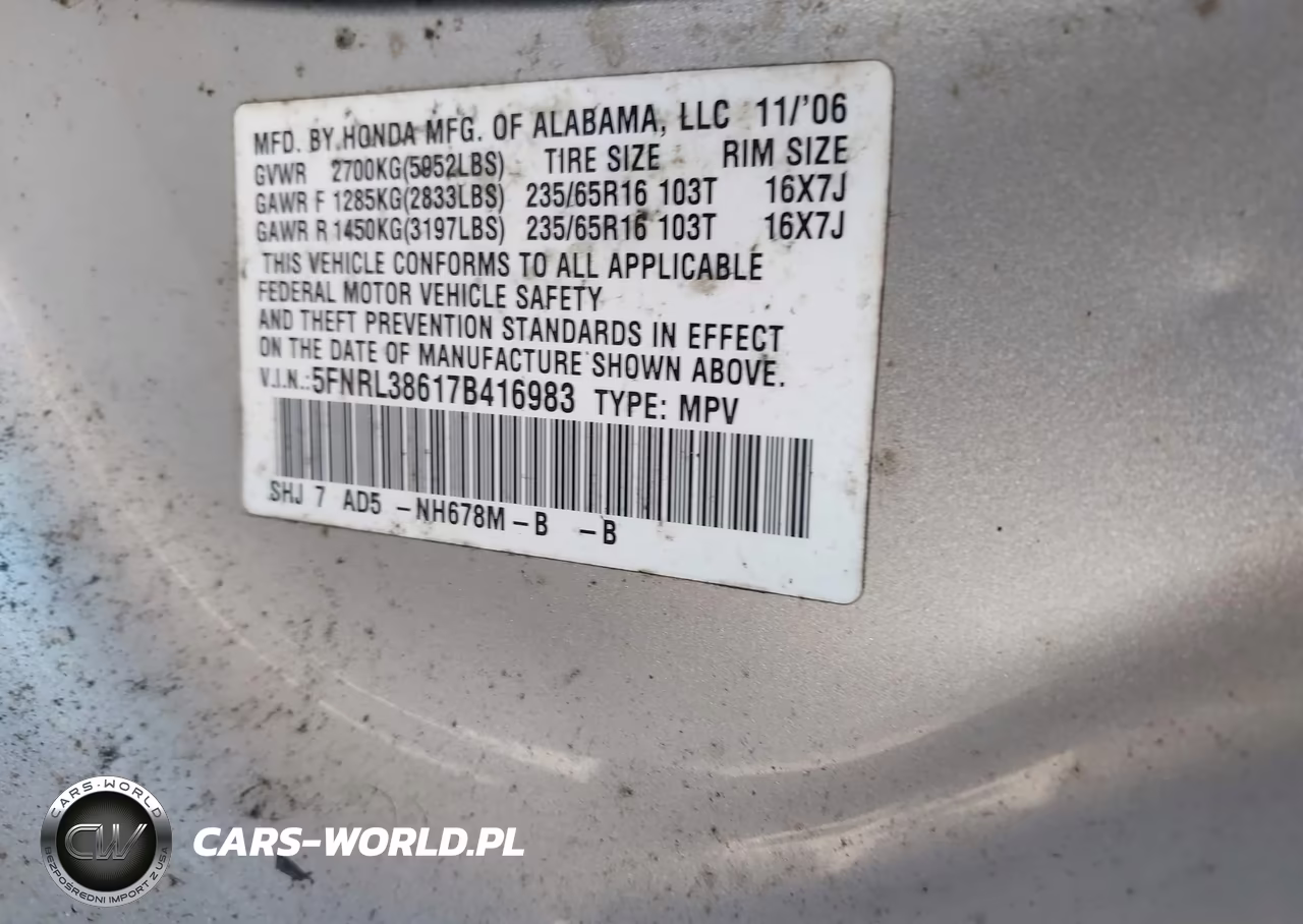 2007 Honda Odyssey Ex-L VIN:5FNRL38617B416983 - 9