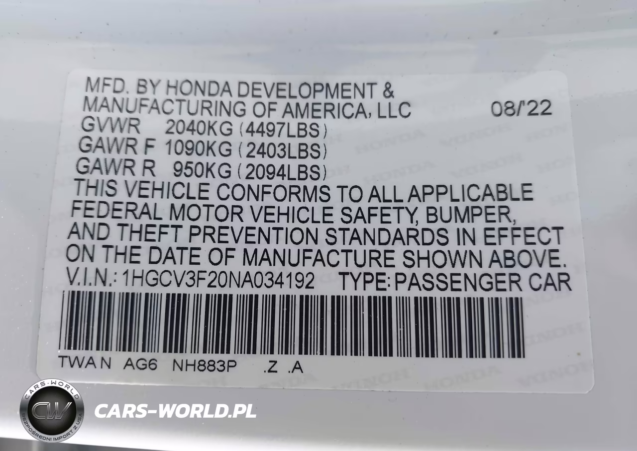 2022 Honda Accord Hybrid Sport VIN:1HGCV3F20NA034192 - 9
