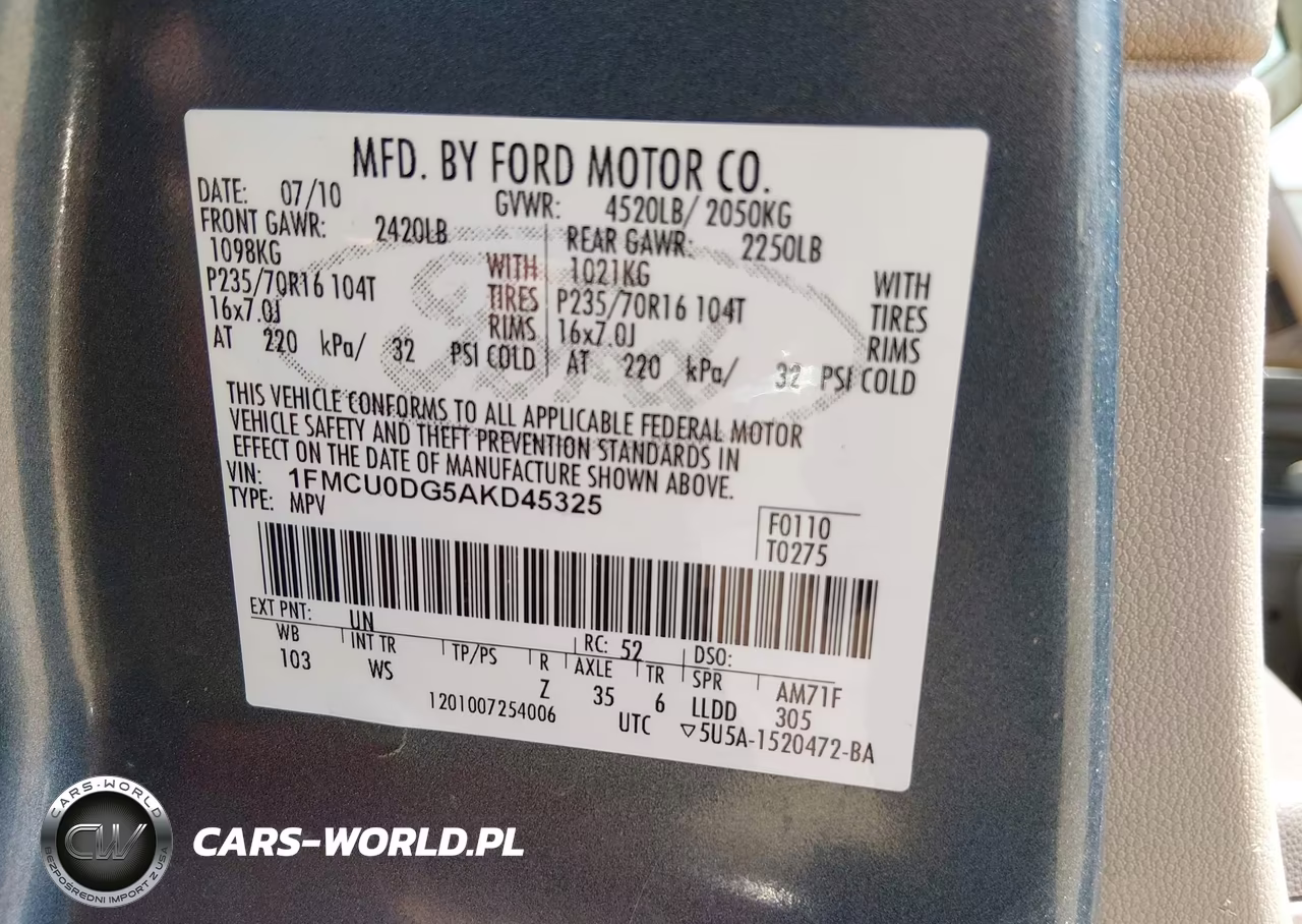 2010 Ford Escape Xlt VIN:1FMCU0DG5AKD45325 - 9