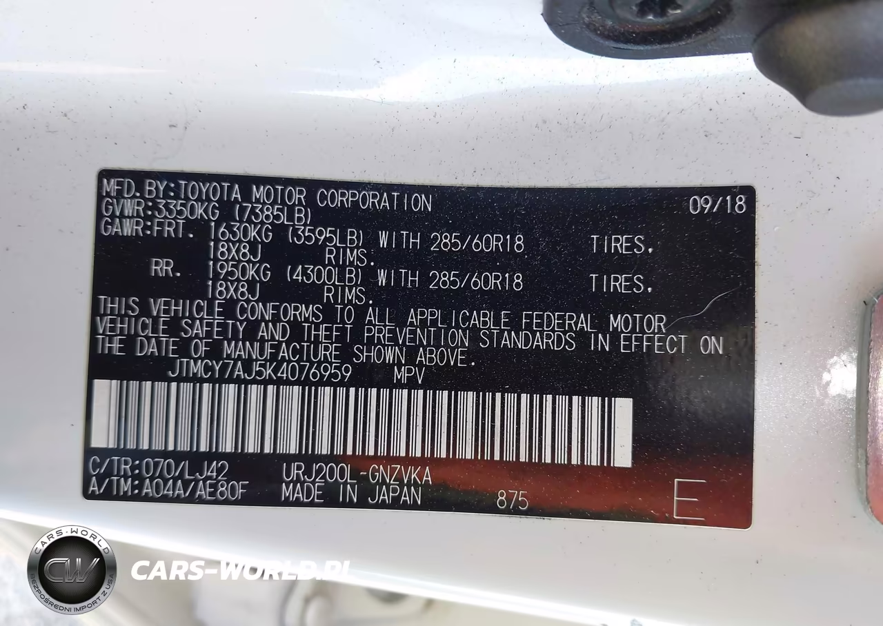 2019 Toyota Land Cruiser V8 VIN:JTMCY7AJ5K4076959 - 9