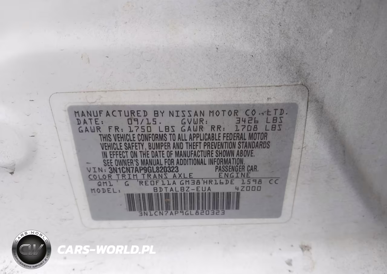 2016 Nissan Versa 1.6 S-1.6 S+-1.6 Sl-1.6 Sv VIN:3N1CN7AP9GL820323 - 9