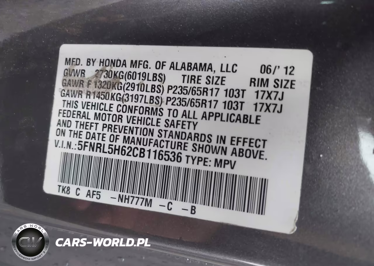 2012 Honda Odyssey Ex-L VIN:5FNRL5H62CB116536 - 9