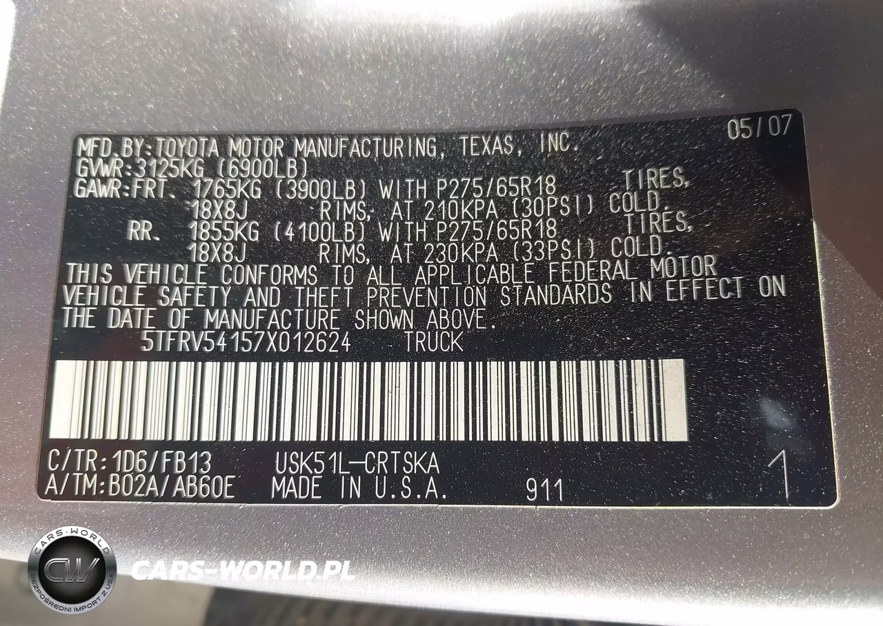 2007 Toyota Tundra Sr5 V8 VIN:5TFRV54157X012624 - 9