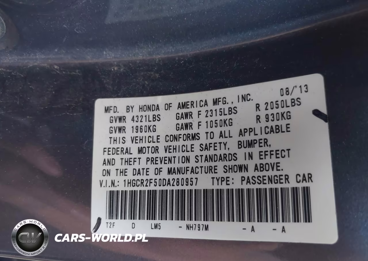 2013 Honda Accord Sport VIN:1HGCR2F50DA280957 - 9