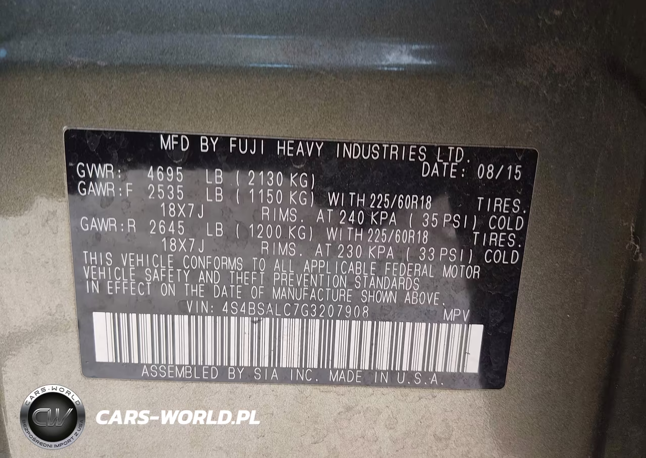2016 Subaru Outback 2.5I Limited VIN:4S4BSALC7G3207908 - 9
