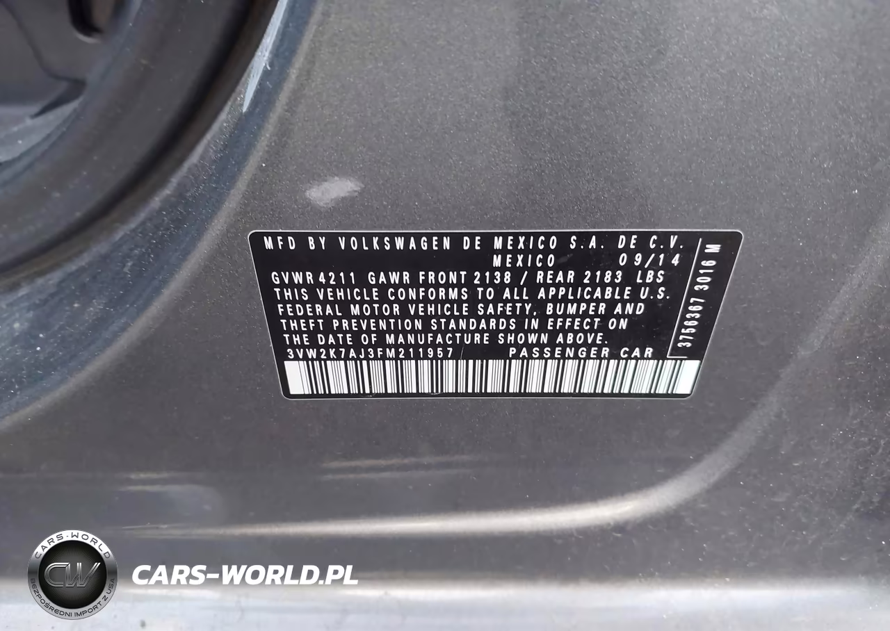 2015 Volkswagen Jetta 2.0L S VIN:3VW2K7AJ3FM211957 - 9