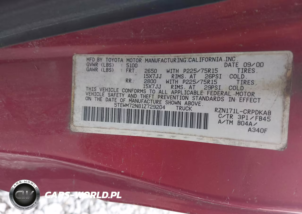 2001 Toyota Tacoma VIN:5TEWM72N81Z729204 - 9