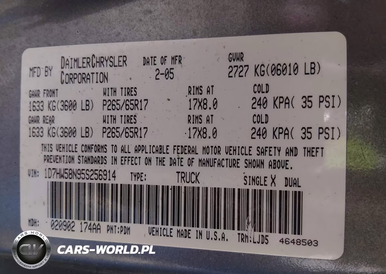 2005 Dodge Dakota Laramie VIN:1D7HW58N95S256914 - 9