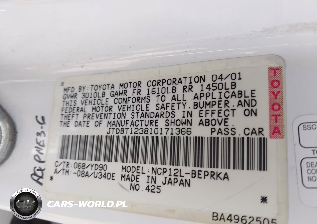2001 Toyota Echo VIN:JTDBT123810171366 - 8