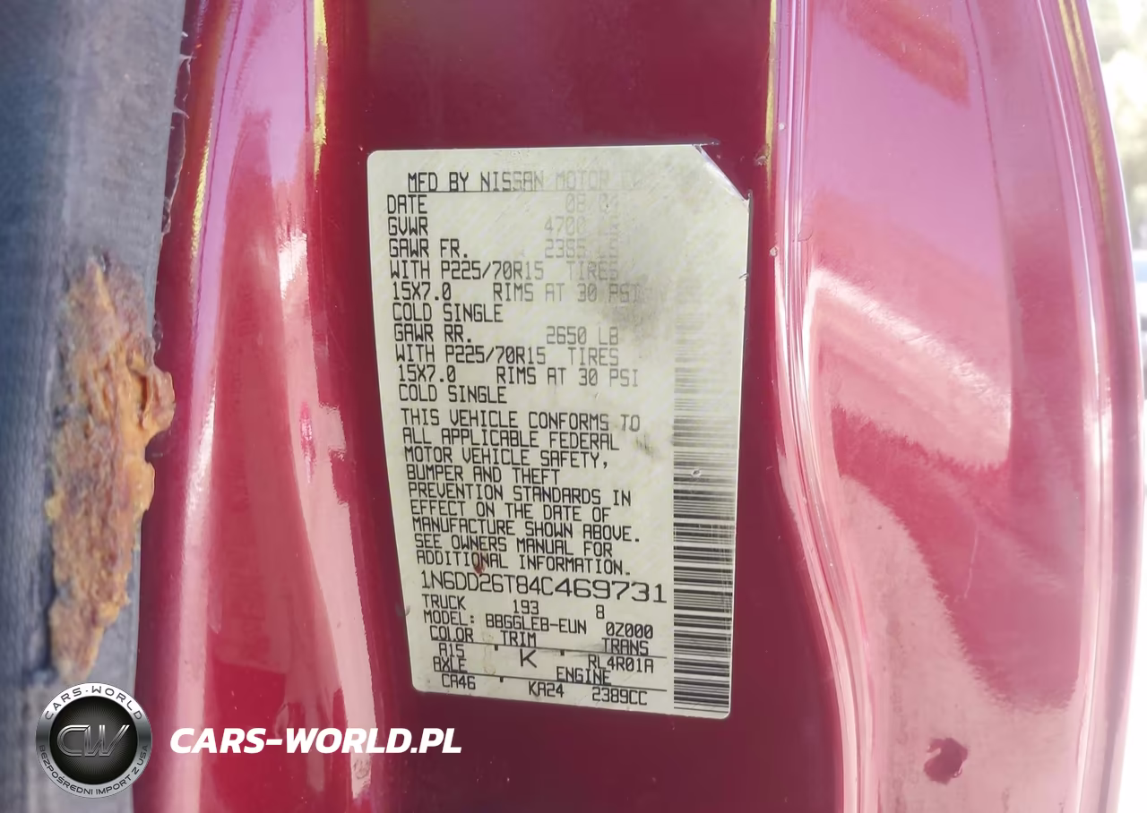 2004 Nissan Frontier Xe VIN:1N6DD26T84C469731 - 9