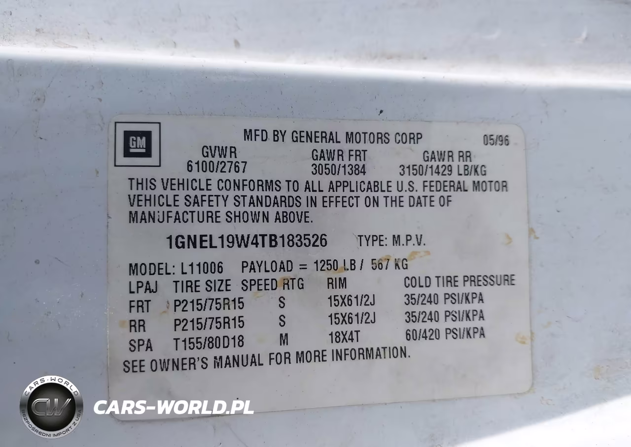 1996 Chevrolet Astro VIN:1GNEL19W4TB183526 - 9