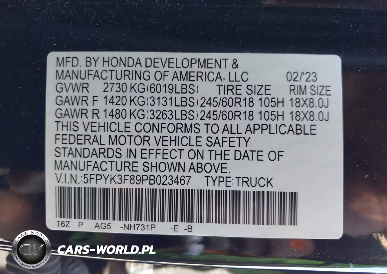2023 Honda Ridgeline Black Edition VIN:5FPYK3F89PB023467 - 9
