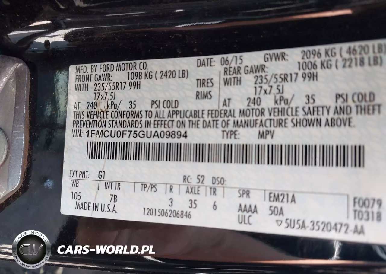 2016 Ford Escape S VIN:1FMCU0F75GUA09894 - 9