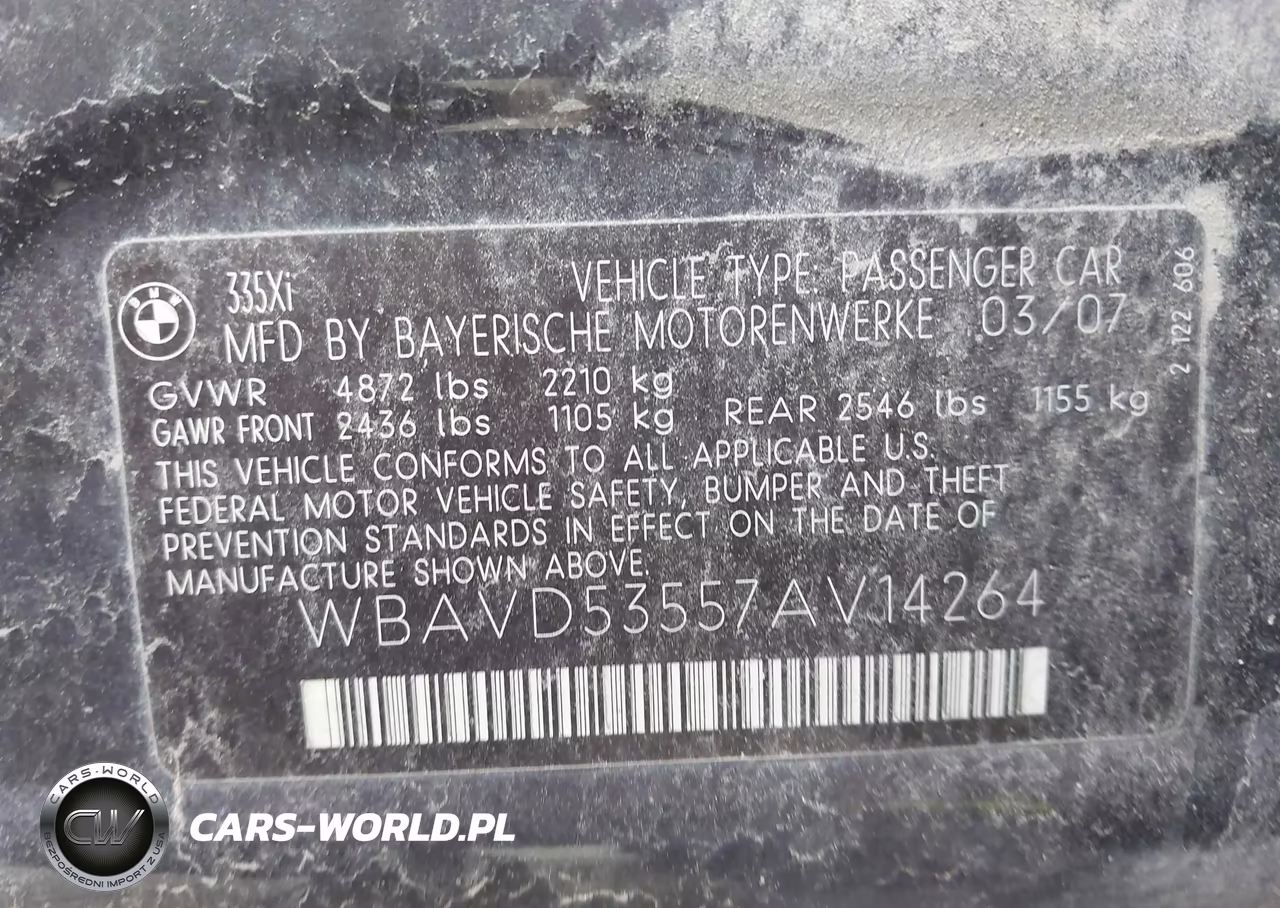 2007 BMW 335Xi VIN:WBAVD53557AV14264 - 9
