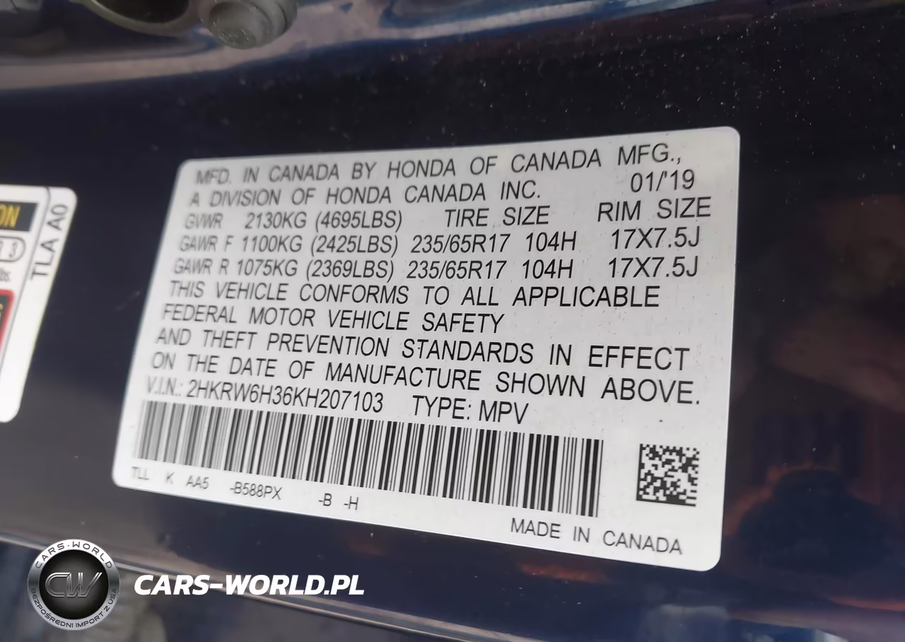 2019 Honda Cr-V Lx VIN:2HKRW6H36KH207103 - 9