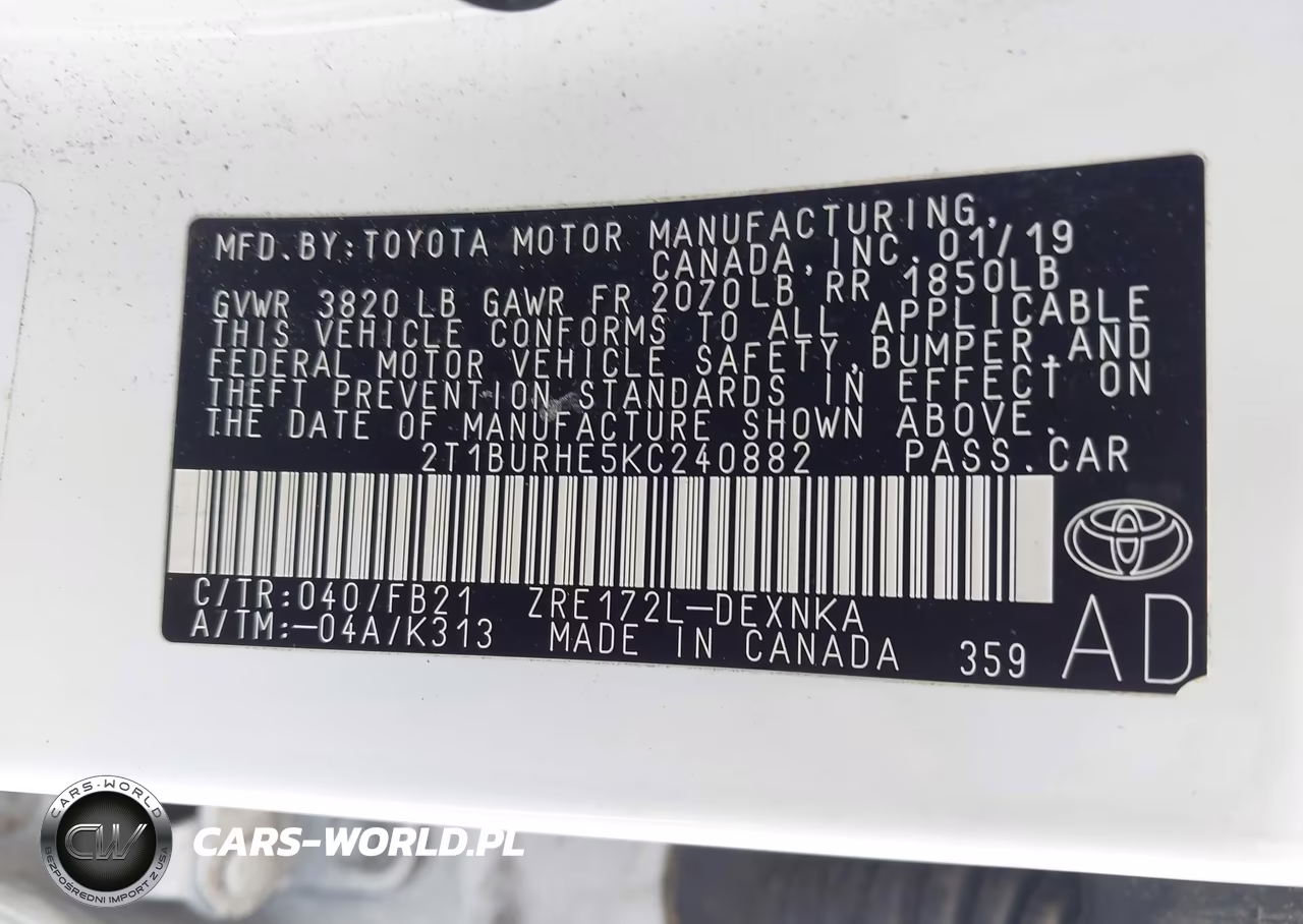 2019 Toyota Corolla Le VIN:2T1BURHE5KC240882 - 9