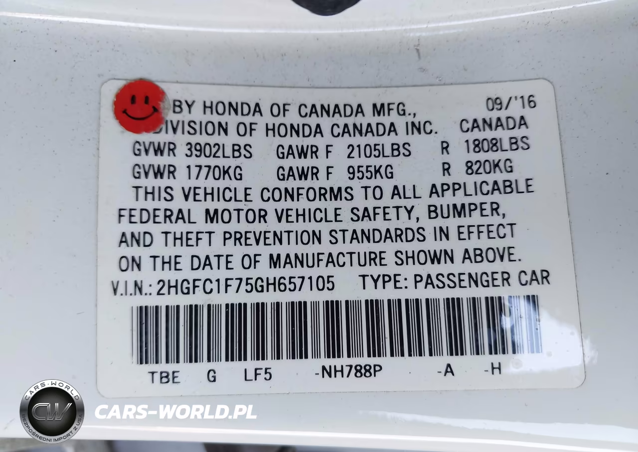 2016 Honda Civic Ex-L VIN:2HGFC1F75GH657105 - 9