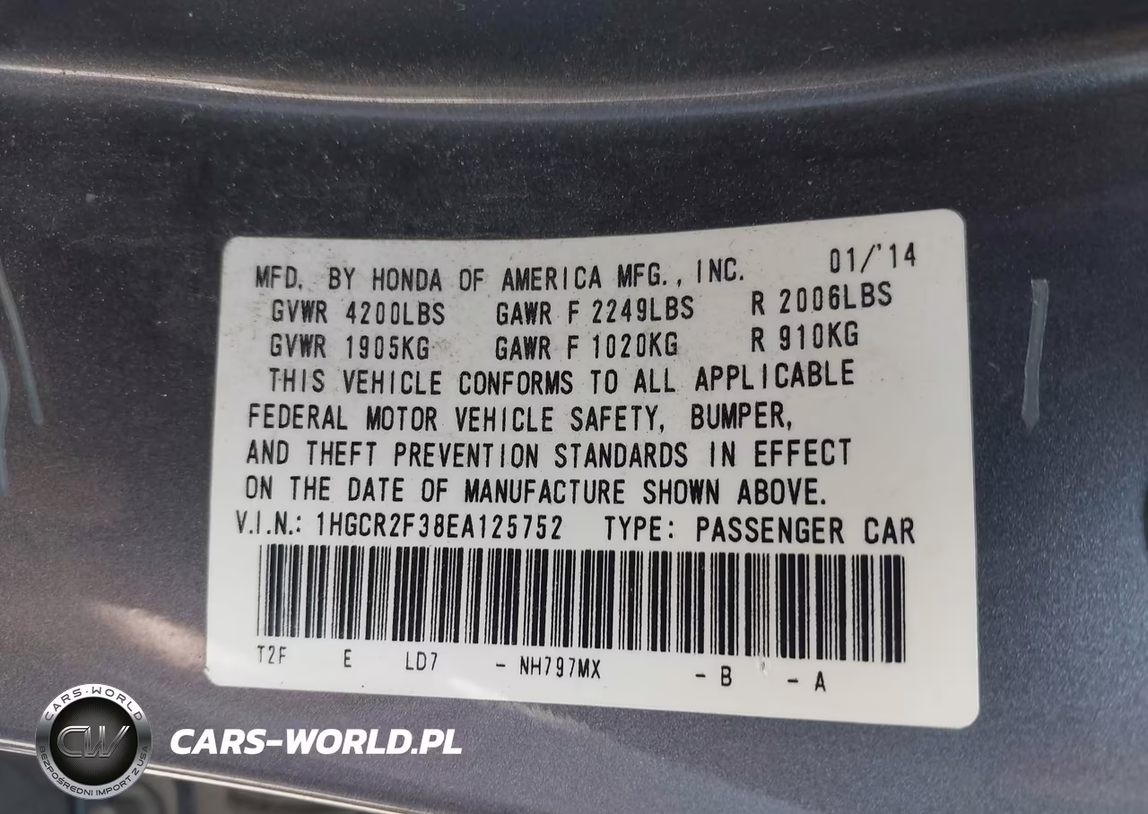 2014 Honda Accord Lx VIN:1HGCR2F38EA125752 - 9