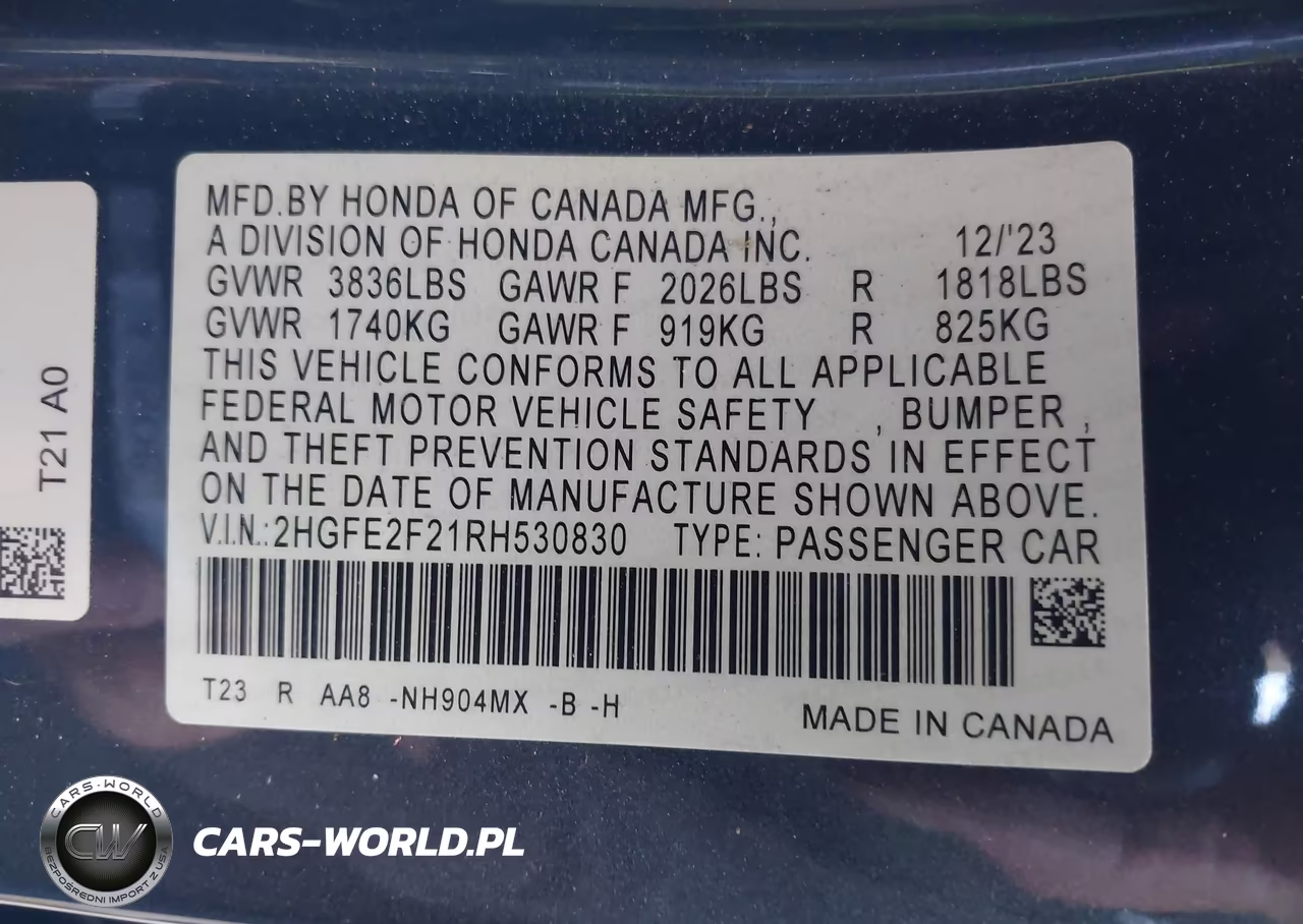 2024 Honda Civic Lx VIN:2HGFE2F21RH530830 - 9