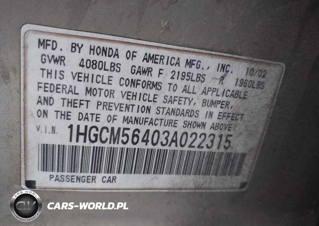 2003 Honda Accord 2.4 Lx VIN:1HGCM56403A022315 - 9