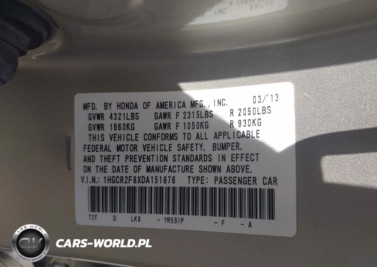 2013 Honda Accord Ex-L VIN:1HGCR2F8XDA151876 - 9