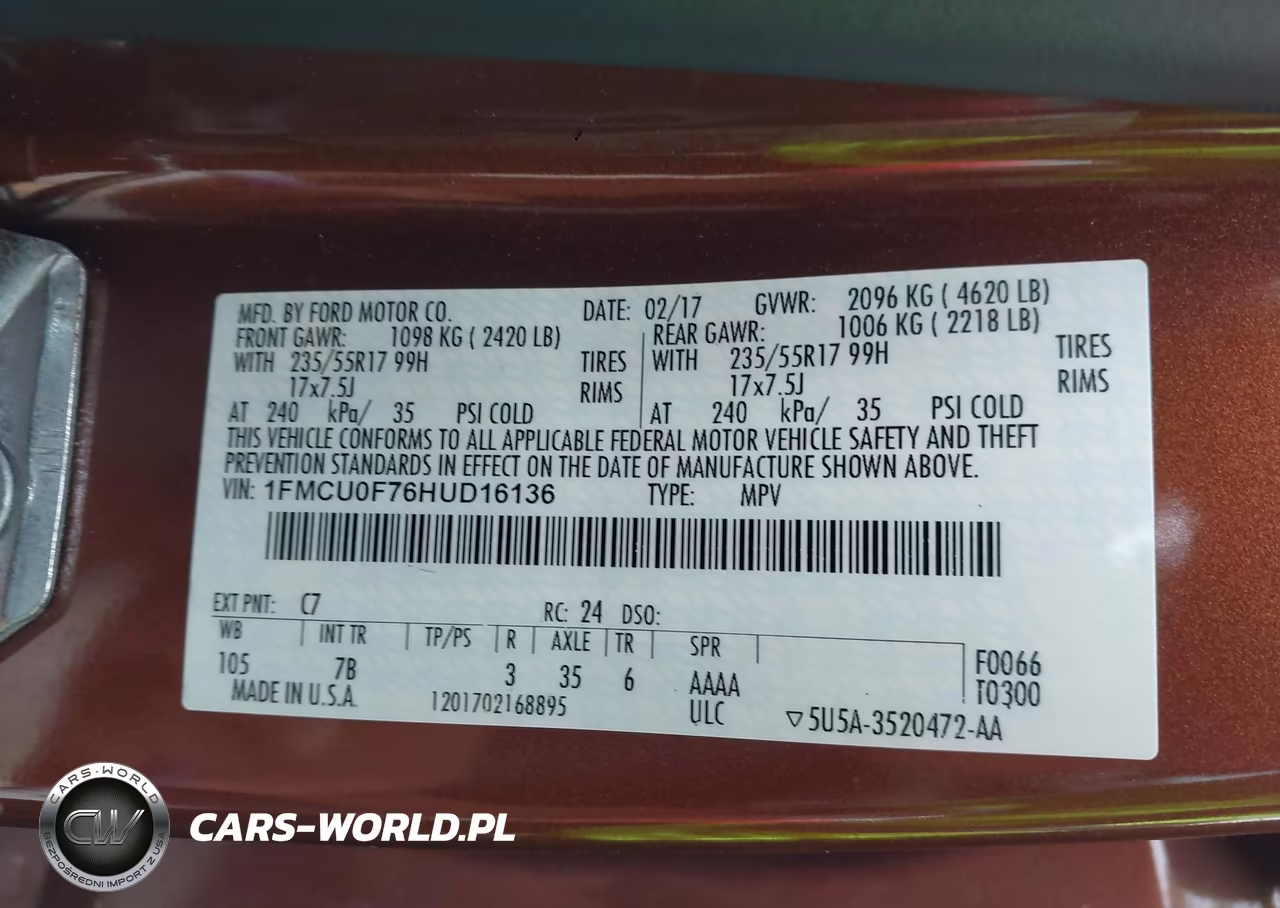 2017 Ford Escape S VIN:1FMCU0F76HUD16136 - 9