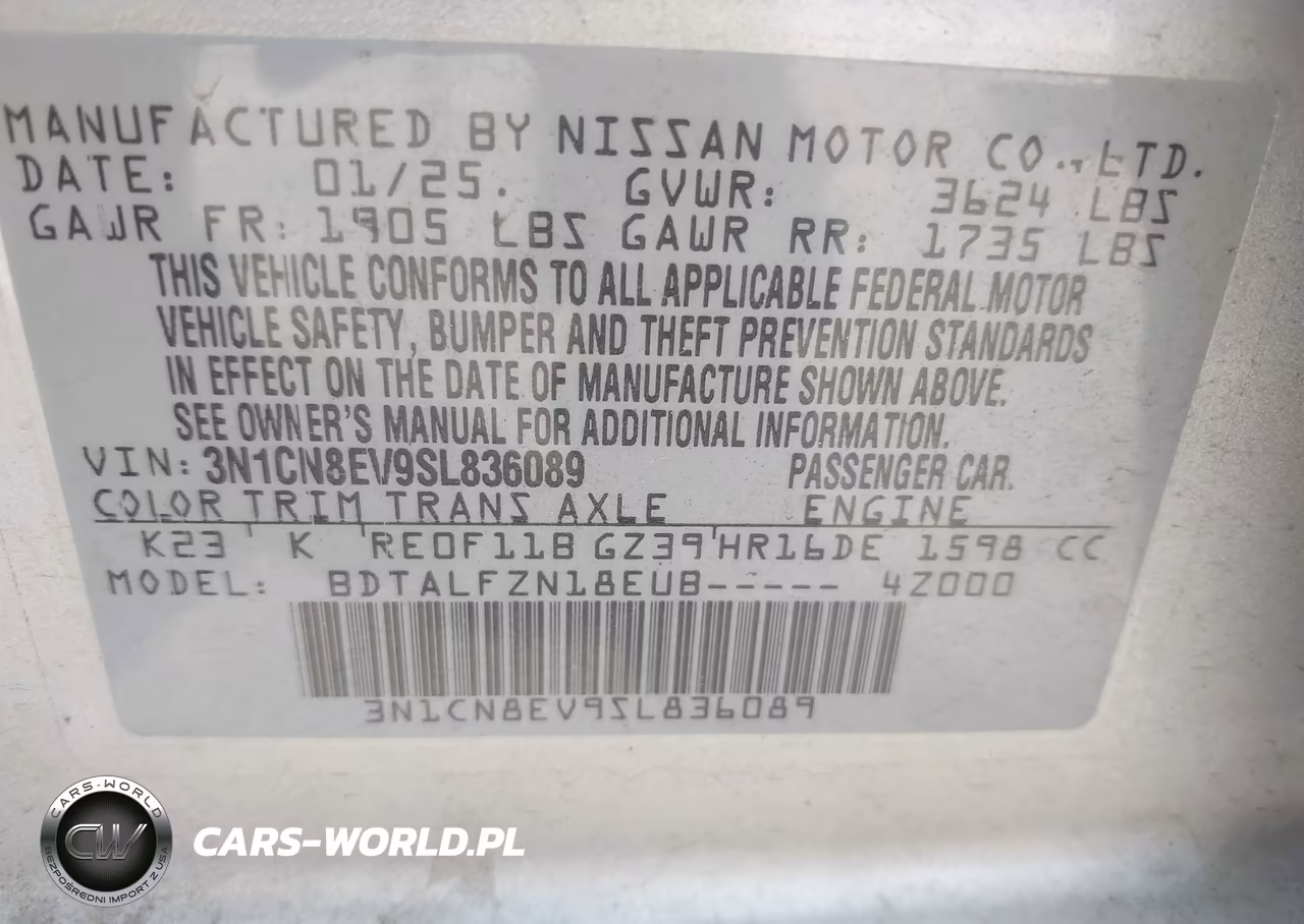 2025 Nissan Versa 1.6 Sv VIN:3N1CN8EV9SL836089 - 9