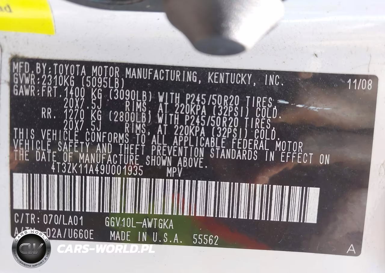 2009 Toyota Venza Base V6 VIN:4T3ZK11A49U001935 - 9