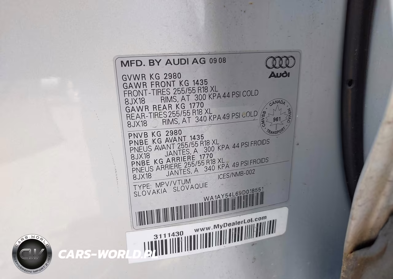 2009 Audi Q7 3.6 VIN:WA1AY54L69D018551 - 9