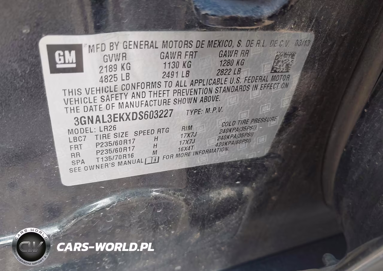 2013 Chevrolet Captiva Sport Fleet Lt VIN:3GNAL3EKXDS603227 - 9