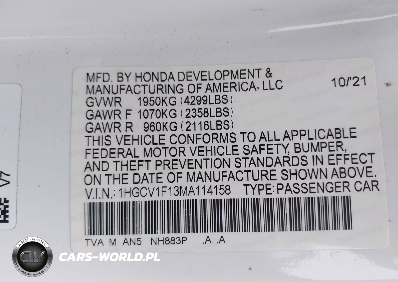 2021 Honda Accord Lx VIN:1HGCV1F13MA114158 - 9