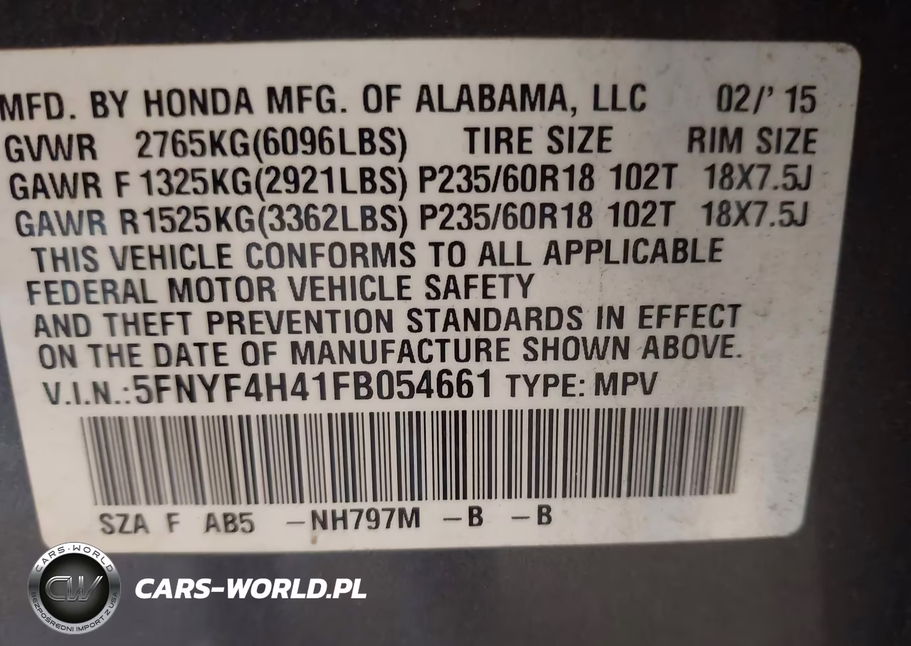 2015 Honda Pilot Ex VIN:5FNYF4H41FB054661 - 9