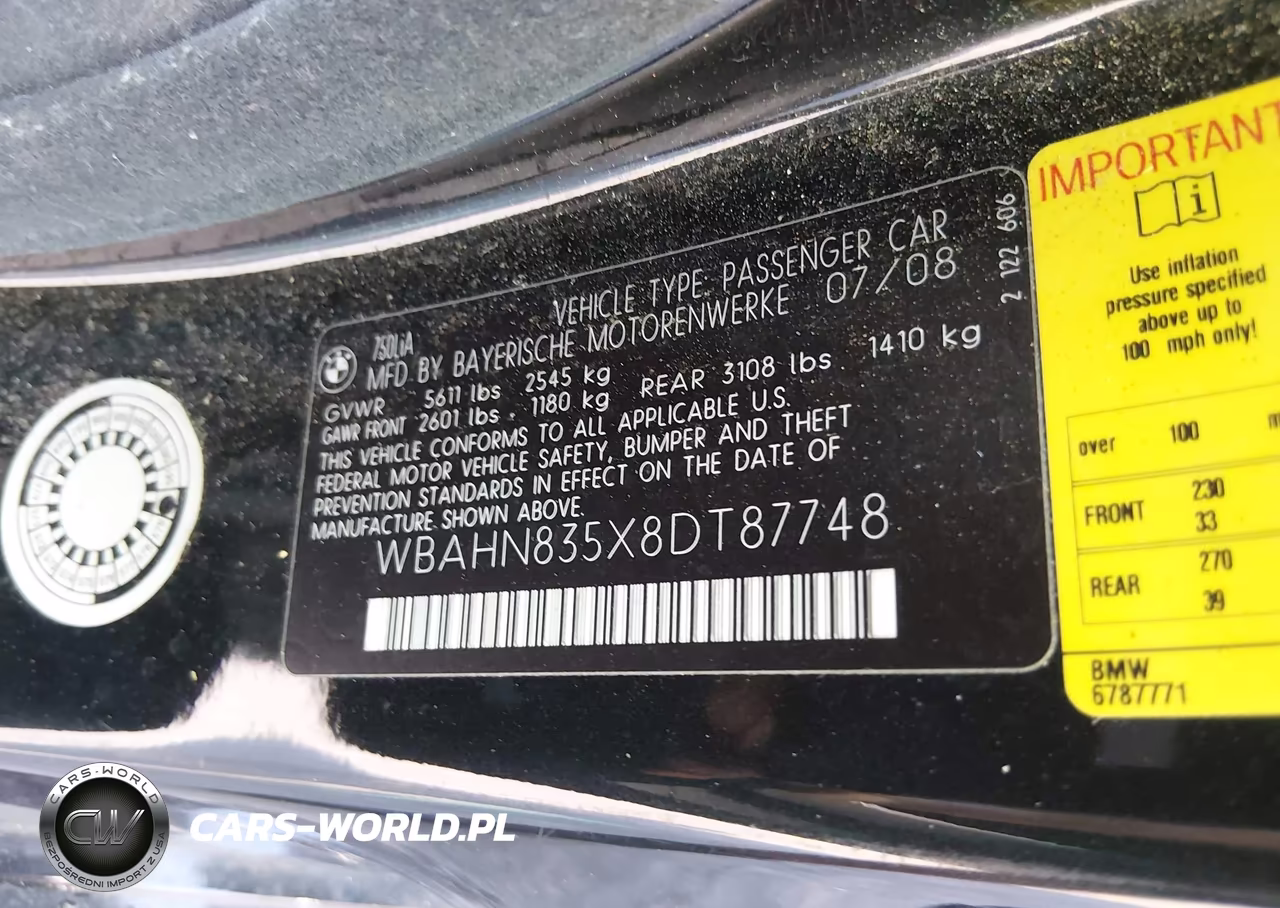 2008 BMW 750Li VIN:WBAHN835X8DT87748 - 9