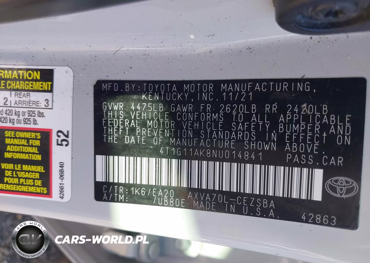 2022 Toyota Camry Se VIN:4T1G11AK8NU014841 - 9