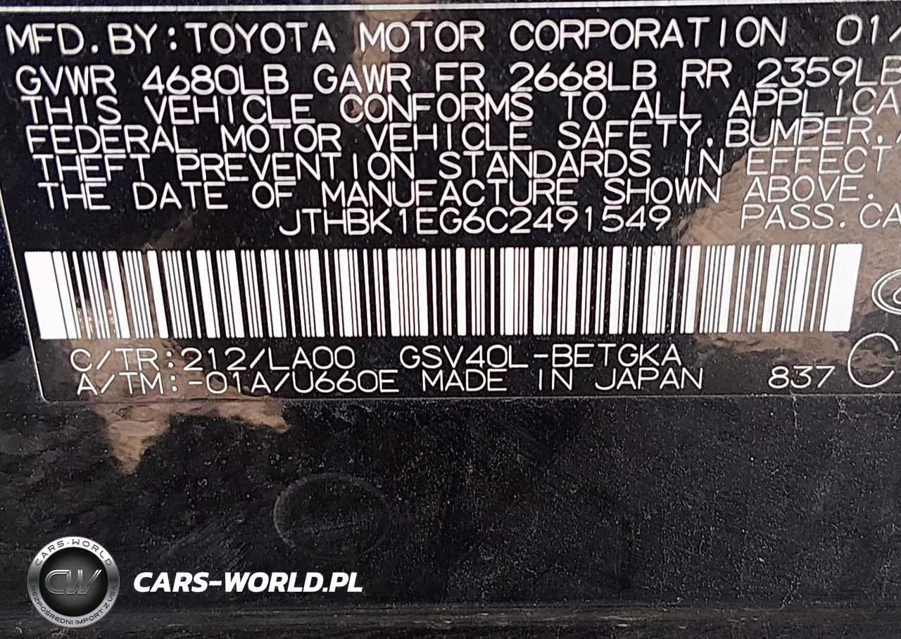 2012 Lexus Es 350 VIN:JTHBK1EG6C2491549 - 9
